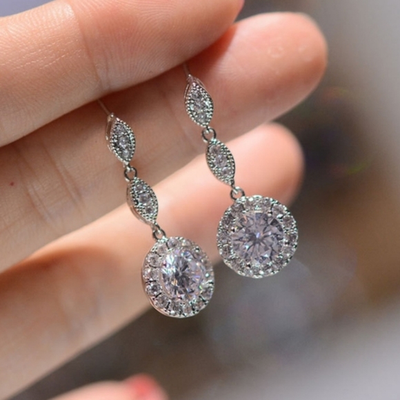 Sparkling Cubic Zirconia Drop Earrings - Picture 4 of 5